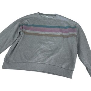American Eagle AhhMazingly Soft Sweatshirt Womens Gray Pink Green Stripes